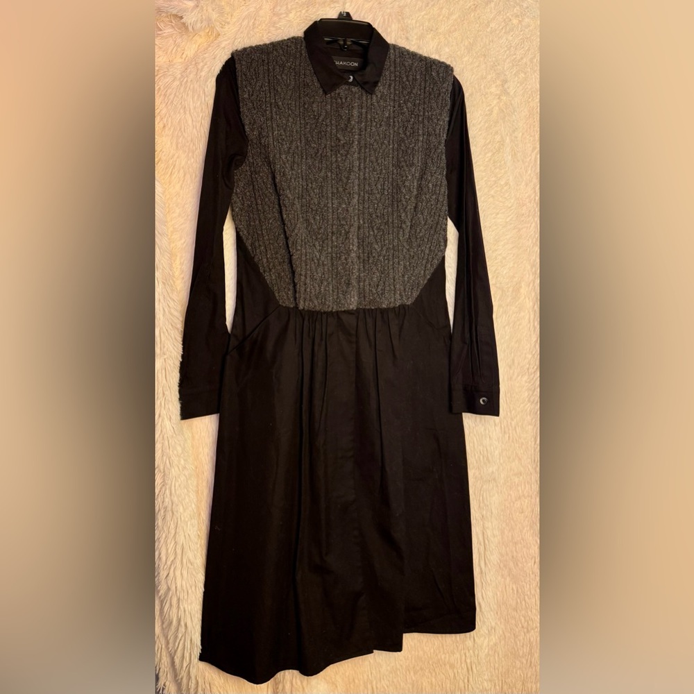 Thakoon Black Drop Waist Knit + Woven A-Line Midi Dress